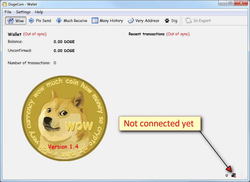 Dogecoin not connected yet